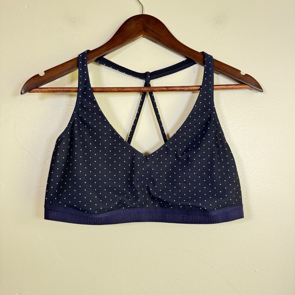 Under Armour Strappy Back Polka Dot Low Impact Sports Bra Size Medium Navy